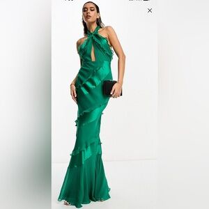 ASOS DESIGN Ruffle Twisted Halter neck Maxi Dress